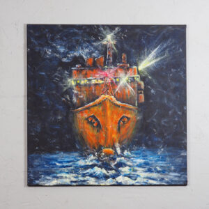 "Nocny Frachtowiec" – Obraz akrylowy na płótnie, 90x90cm (Oryginał, 2019)
