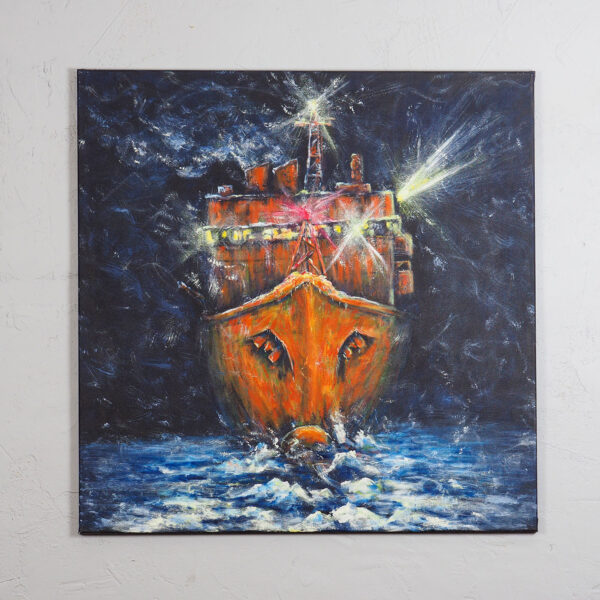 OLYMPUS DIGITAL CAMERA "Nocny Frachtowiec" – Obraz akrylowy na płótnie, 90x90cm (Oryginał, 2019)